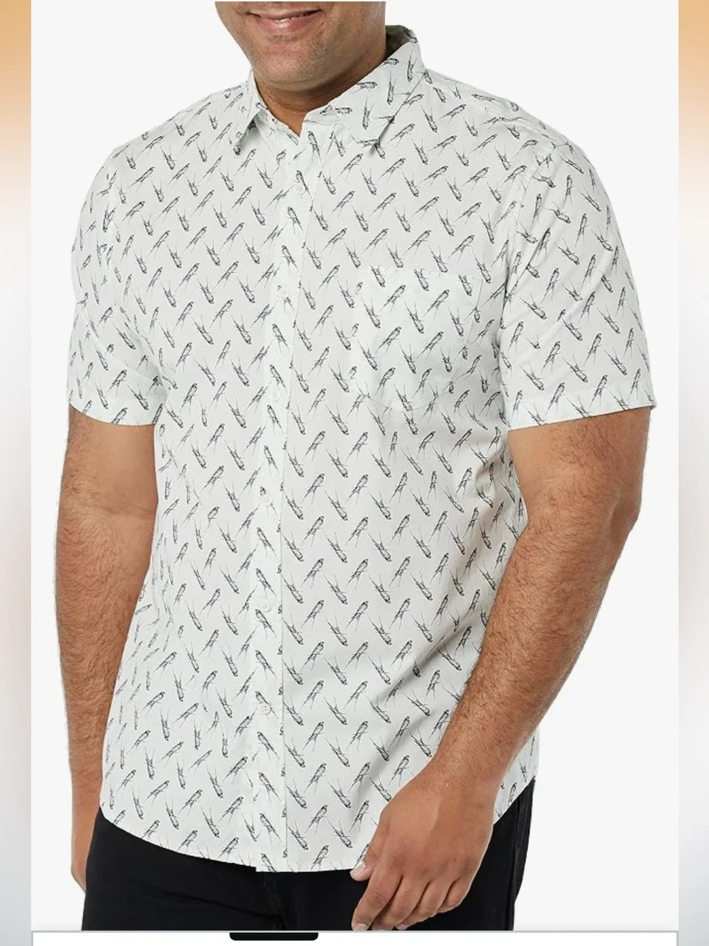 🚘 NWOT Amazon Essentials Cream Short-Sleeve BIRD Printed Button-Down Shirt SLIM